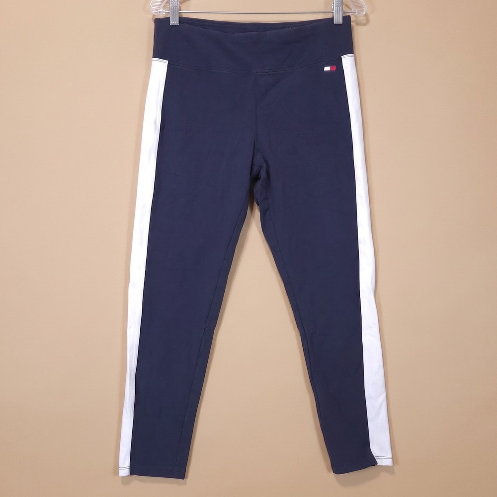 Tommy Hilfiger White Stripe Leggings Womens XL Navy Blue Yoga Workout High Rise